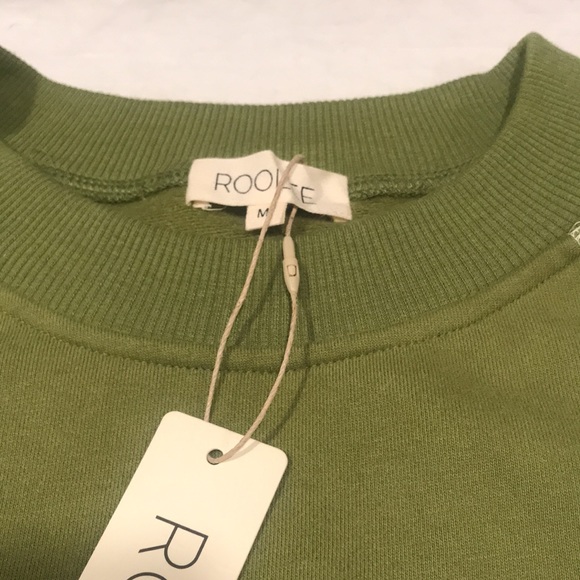 NEW! Roolee Crew Neck Sweatshirt Avocado Green White Stitching M - Picture 6 of 15